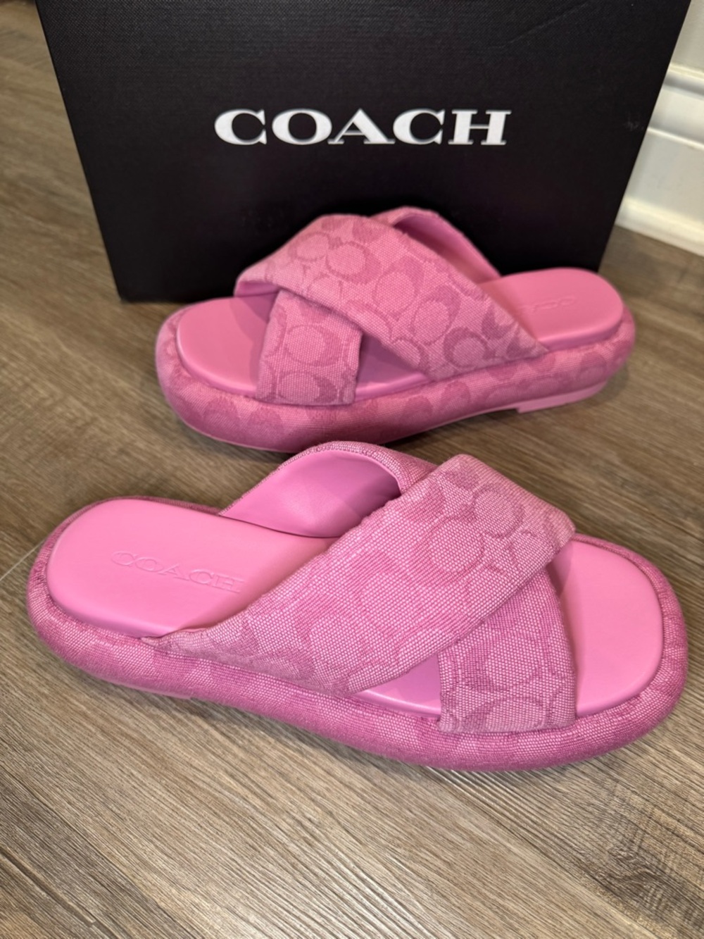 Coach Penelope Criss Cross Signature Logo Fuschia Sandals